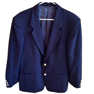 Men's Wool Blazer Navy Blue Gold Buttons Size 44 Geoffrey Beene Vintage USA